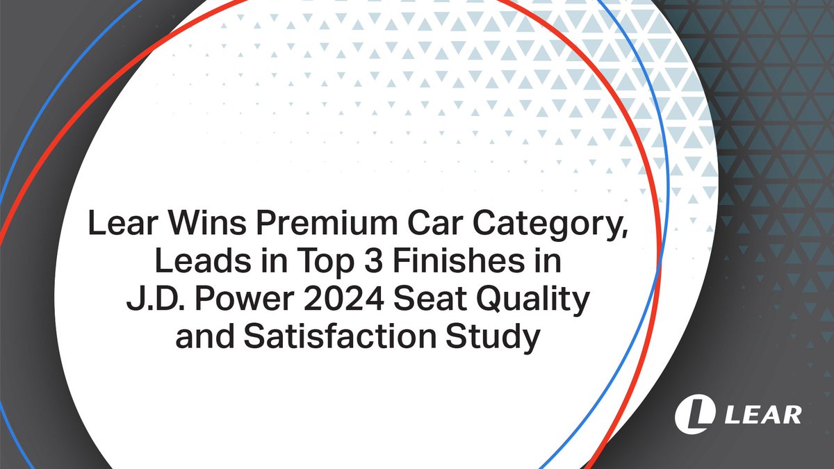 Lear Corporation (@learcorporation) on Twitter photo Lear swept the competition in the Premium Car award category in the <a href="/JDPower/">J.D. Power</a> 2024 U.S. Seat Quality and Satisfaction Study℠. With eight overall supplier top 3 finishes, #TeamLear continues to deliver high quality automotive seats for our customers. 🏆 bit.ly/46Zy8TG Lear swept the competition in the Premium Car award category in the <a href="/JDPower/">J.D. Power</a> 2024 U.S. Seat Quality and Satisfaction Study℠. With eight overall supplier top 3 finishes, #TeamLear continues to deliver high quality automotive seats for our customers. 🏆 bit.ly/46Zy8TG