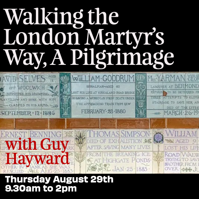 Kairos (@kairosclub) on Twitter photo Thursday August 29th, 9.30am
Walking the London Martyr's Way, A Pilgrimage
with Guy Hayward of <a href="/PilgrimTrust/">British Pilgrimage Trust</a>
Exploring sculptures & monuments from Tower Hill to Smithfield, we'll learn about the men & women who paid the ultimate price for their beliefs
kairos.london/event/walking-… Thursday August 29th, 9.30am
Walking the London Martyr's Way, A Pilgrimage
with Guy Hayward of <a href="/PilgrimTrust/">British Pilgrimage Trust</a>
Exploring sculptures & monuments from Tower Hill to Smithfield, we'll learn about the men & women who paid the ultimate price for their beliefs
kairos.london/event/walking-…