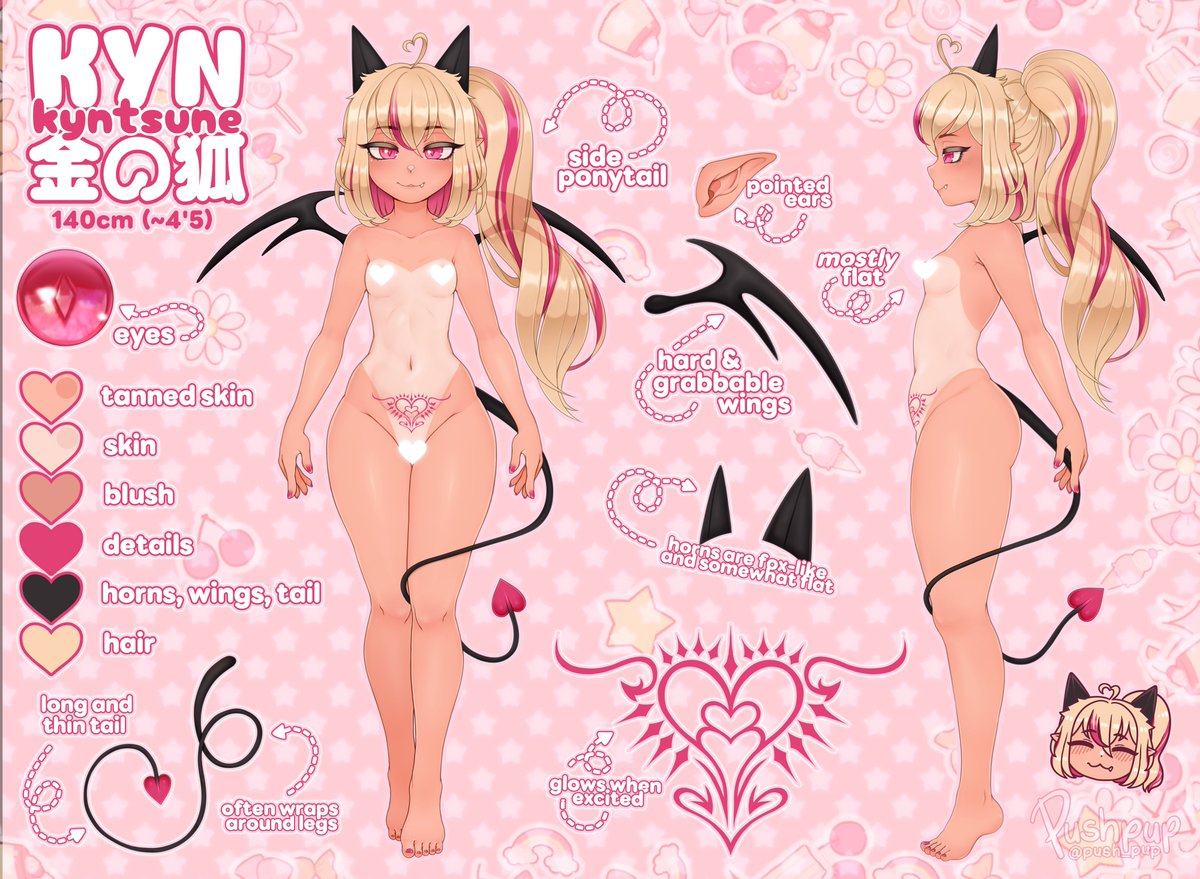 Kyntsune's tweet photo. New outfits and new ref sheet! Feel free to have fun with this succubus~ 💞🦊

Amazing art by @push_pup mama! 💖 https://t.co/gf2Sjk3Zgl