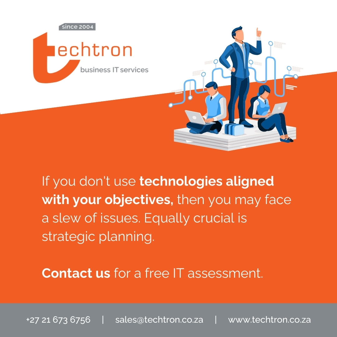 TechtronComp's tweet image. If your technologies aren't aligned with your objectives, you could encounter numerous challenges. Strategic planning is just as essential.
Contact us for a free IT assessment: techtron.co.za/contact
#technologyalignment #strategicplanning
