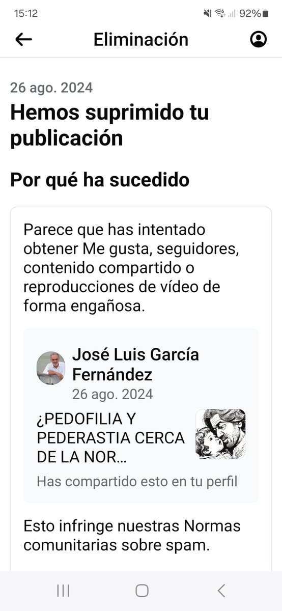 JosLuis70921676's tweet image. Facebook me acaba de censurar este post. No es la primera vez. Permiten post indecentes de todo tipo y censuran este sobre la pedofilia y la pederastia.  Una vergüenza.