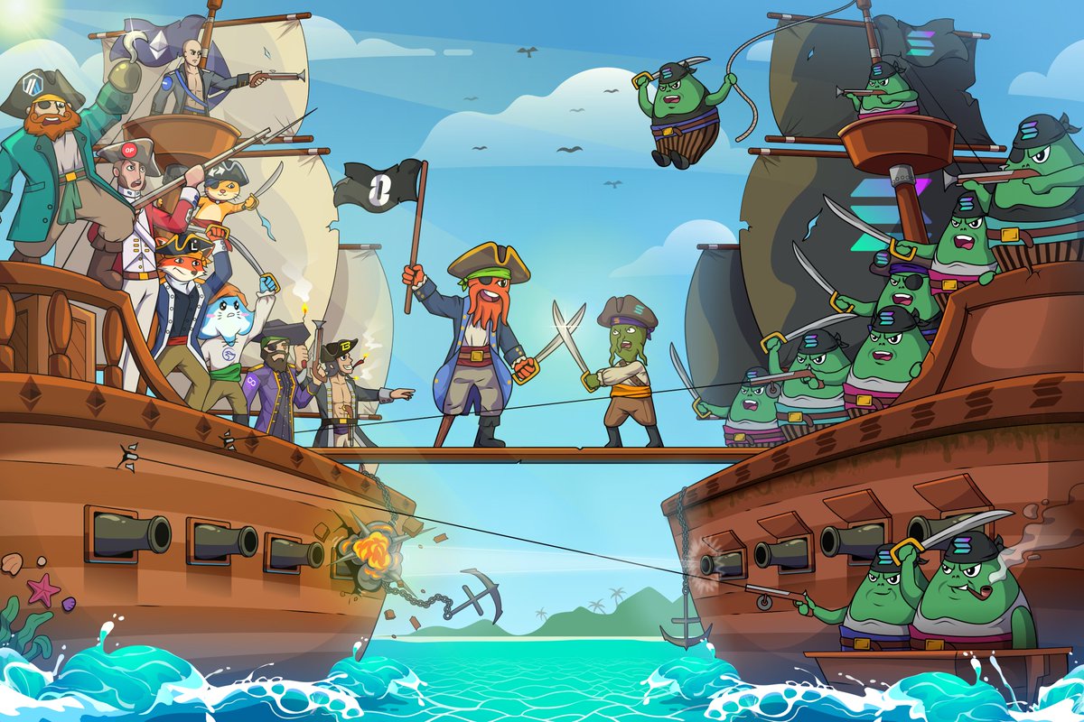 The Battle for Ethereum is upon us! ⚔️  

Can Captain Omnipus and his crew defeat Sqwob from the land of Solania?  

Join the fight  — or it’s the plank for us all!  

<a href="/LayerZero_Labs/">LayerZero Labs</a> $OPUS