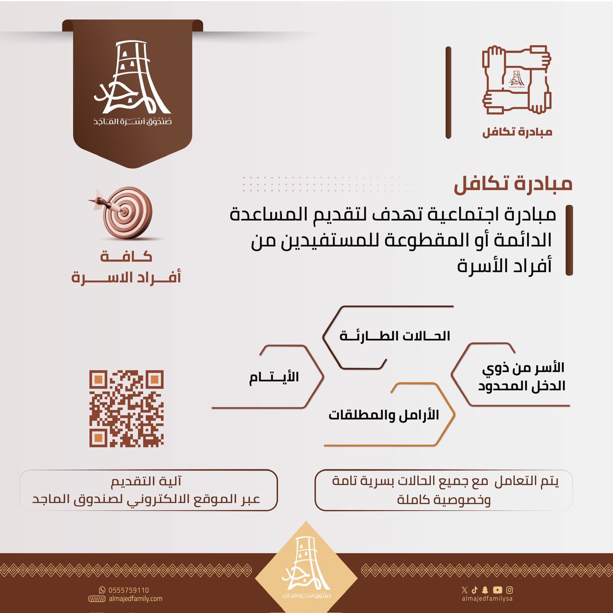 نهدف في صندوق الماجد لتقديم المساعدة للأيتام والمطلقات والأرامل وذوي الدخل المحدود من أفراد الأسرة 

هل تعرف أحداً من أبناء الأسرة مستحق للمساعدة؟

بلغنا عنه 
وسنقوم بدورنا 

almajedfamily.com/services/9

#صندوق_أسرة_الماجد