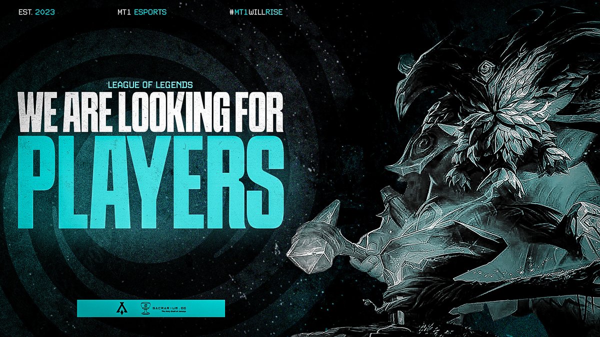 Nach der Erfolgreichen Promotion nach Div 4 sind wir auf der Suche nach Toplane-Jungle-Midlane-ADC-Support.
Ihr habt bock mit MT1 nach Div3 zu gehen ? 
Dann rein in die Bewerbung forms.gle/RSh6H4iLGDo3v7…

#MT1WIN #MT1WILLRISE #TAKETHECROWN