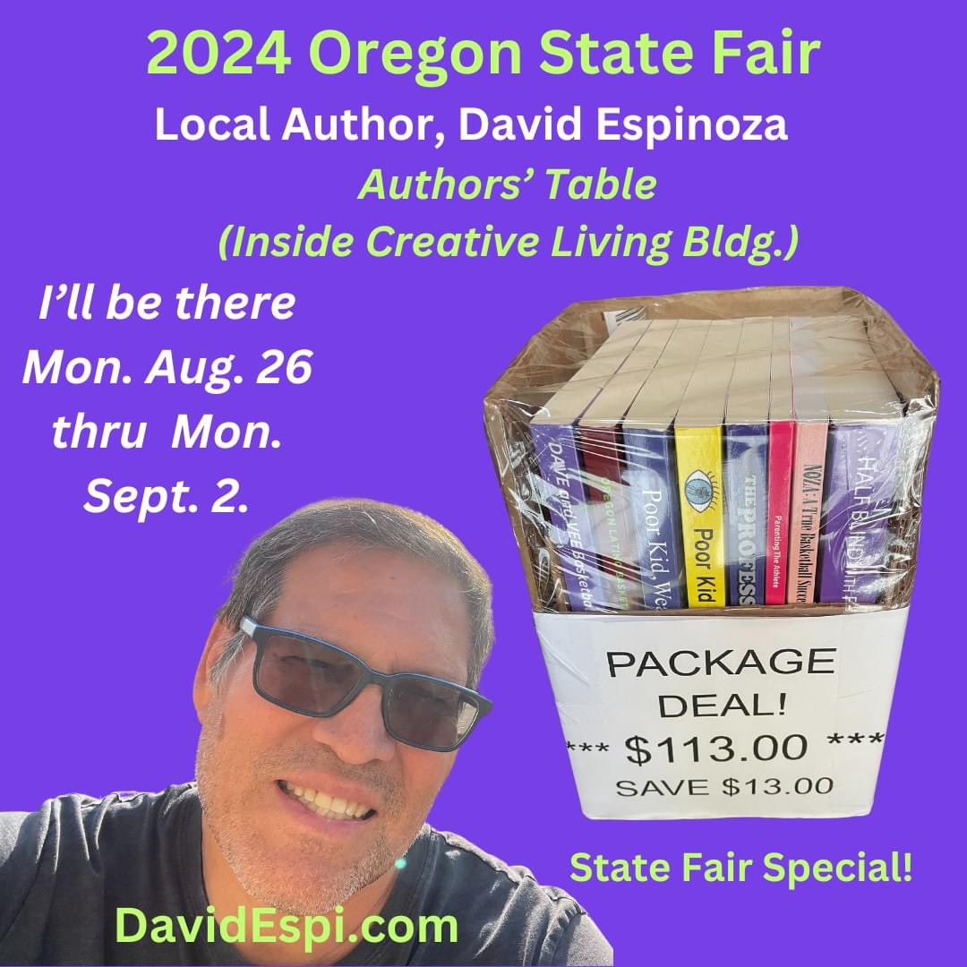 AuthorDavidEspi's tweet image. Stop by at the Oregon State Fair in Salem, Oregon. I’ll be inside the Creative Living Building (Red Gate). I’d love to meet you.