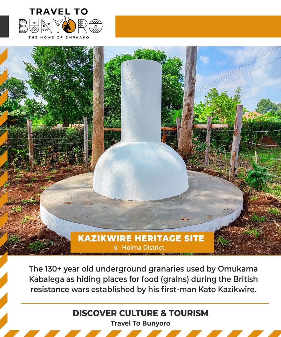 'ENKERENGE are known as the underground granaries and were used by Omukama Kabalega of <a href="/Bunyoro_Kitara/">Bunyoro-Kitara Kingdom</a> kingdom and invented by his friend Kato who has later nicknamed Kazikwire to mean 'ground extractor'.
Find out more when you #TravelToBunyoro today.