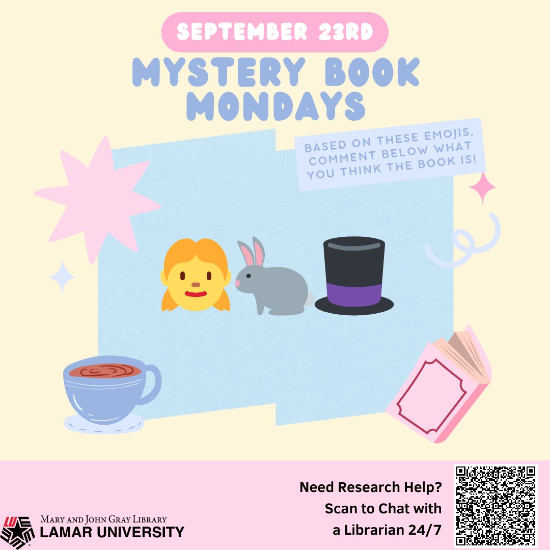 LamarUnvLibrary's tweet image. ✨Mystery Book Mondays✨

📖🤔 It's Mystery Book Mondays! Can you guess the book from the series of emojis? Drop your answers below and let's see who can solve the riddle! 📚