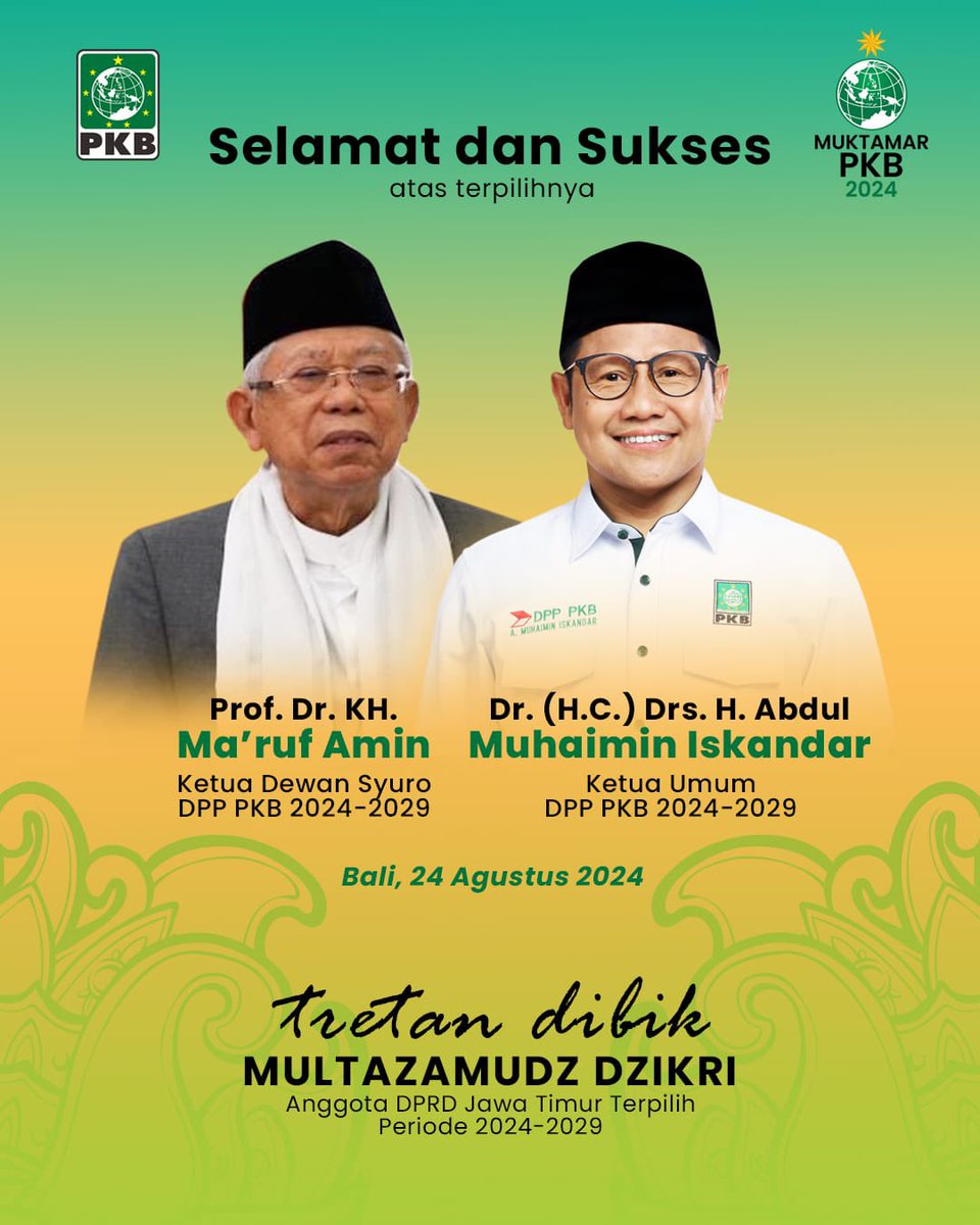 #SantriIndonesia (@azzameldzikrie) on Twitter photo Selamat Guskuh, gas teruuuusssss, 2029 PKB menang!!
@dpp_pkb <a href="/dpwpkbjatim/">DPW PKB JAWA TIMUR</a> <a href="/cakimiNOW/">A Muhaimin Iskandar</a> Selamat Guskuh, gas teruuuusssss, 2029 PKB menang!!
@dpp_pkb <a href="/dpwpkbjatim/">DPW PKB JAWA TIMUR</a> <a href="/cakimiNOW/">A Muhaimin Iskandar</a>