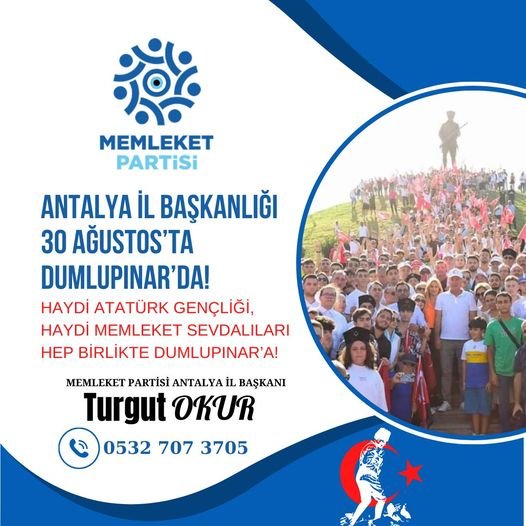 Haydi Memleket Sevdalıları, hep birlikte Dumlupınar'a.
#muharremince
#memleketpartisi
#halililkerçelik
#kayhanyüreğir
#turgutokur