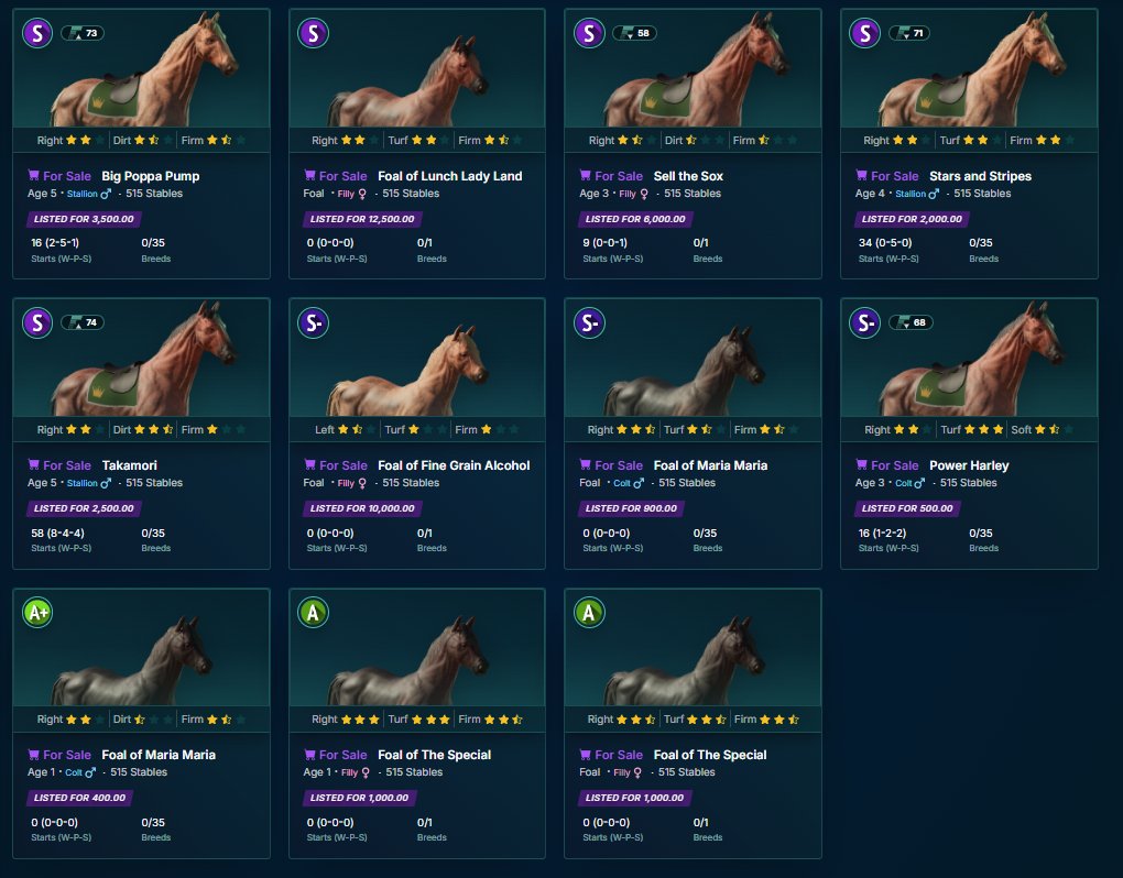 Selling a bunch of horses...just have too many to want to run at this point..may very cheap prices...grab while you can! <a href="/photofinishgame/">Photo Finish™ LIVE 🐎 Virtual Horse Racing</a>