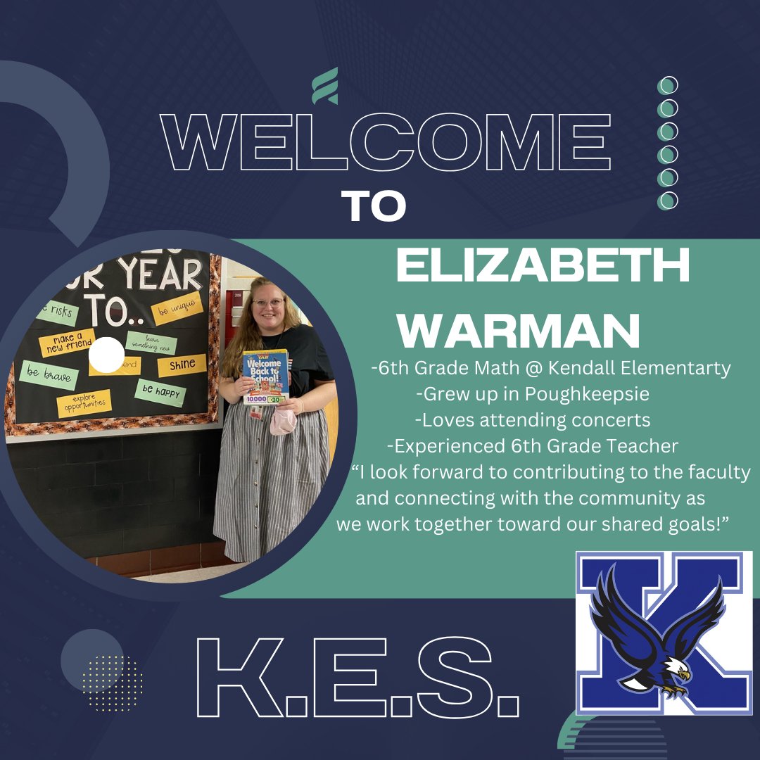 KendallEagles's tweet photo. Welcome to KES, Ms. Warman! Here's to a great year... https://t.co/ZFtDjjARMx