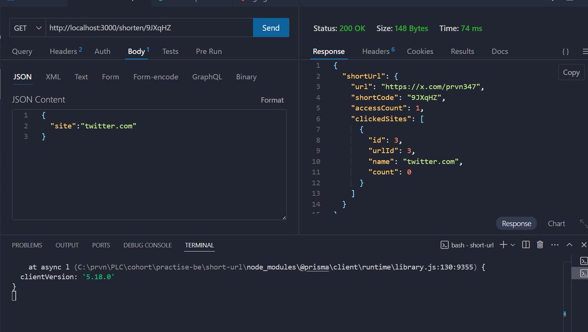 prvn347's tweet photo. Day 68 of #100DaysOfCode

✅built a URL shortener app backend. https://t.co/OGDB0bR1d3