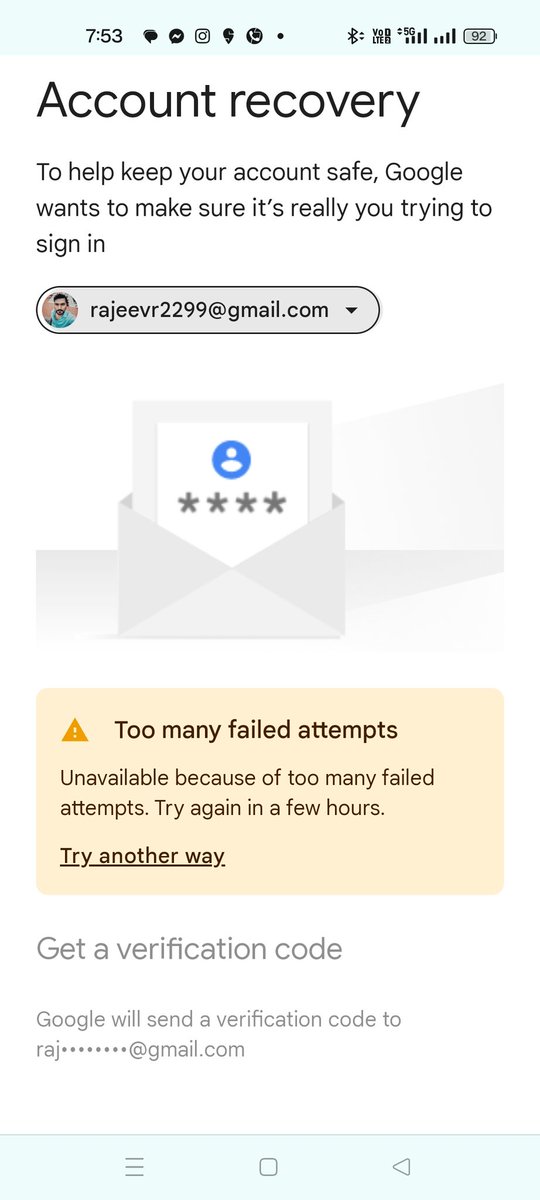 rajeevr2299's tweet photo. @Google @GoogleIndia 
I can't recover my gmail account,
rajeevr2299@gmail.com 
I forget my password n , I have only recovery phone, not email id, 
Please help https://t.co/dTR4MxbrYl