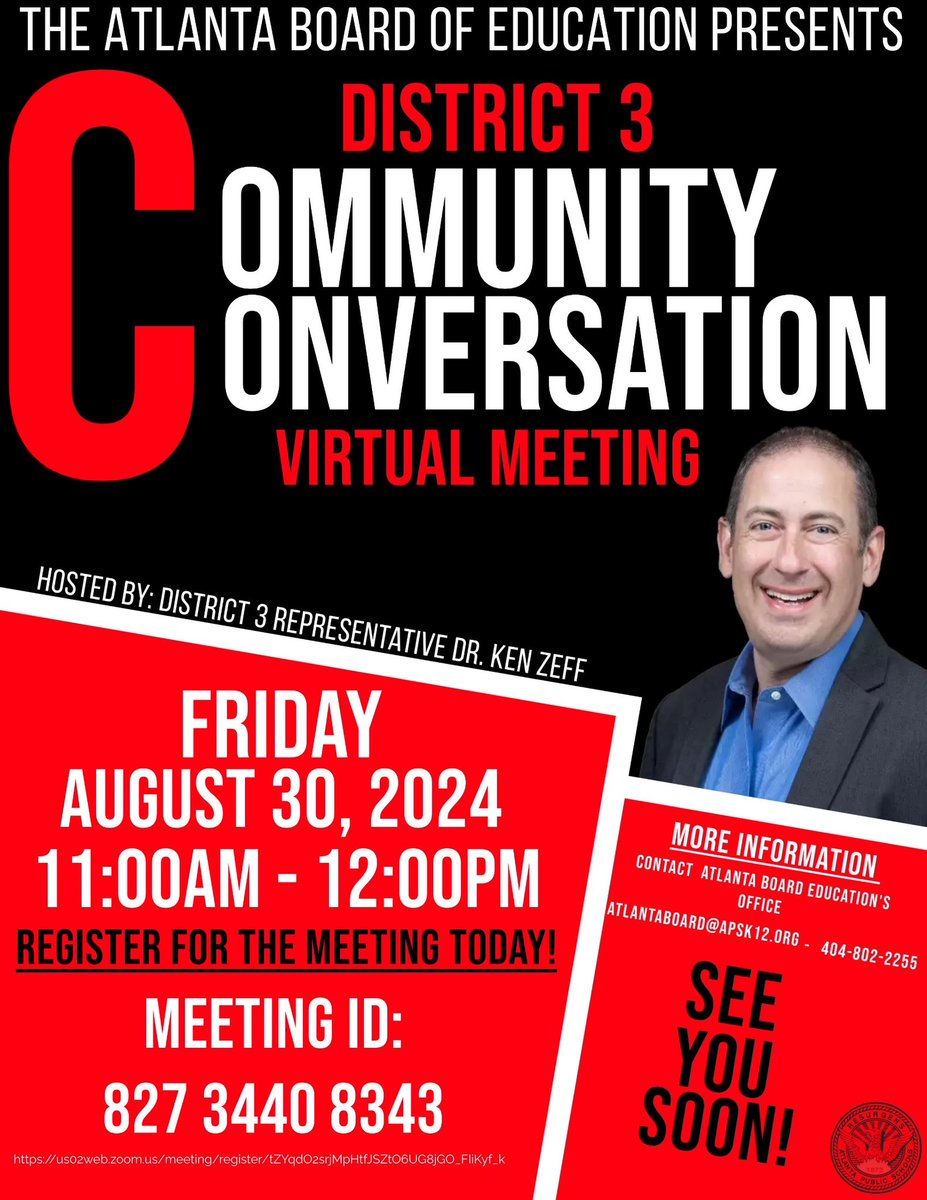 Join your District 3 Representative, Dr. Ken Zeff for a virtual community meeting happen Friday, August 30, 2024, at 11:00am.
 
 Register in advance for this meeting:
us02web.zoom.us/meeting/regist…