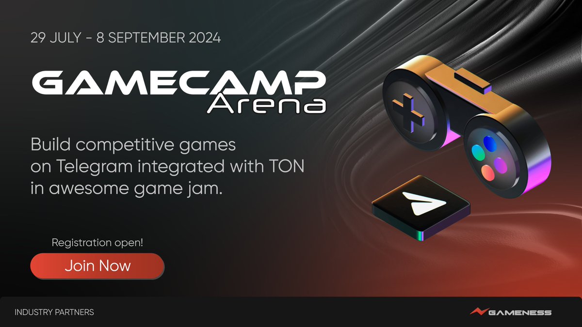 Gameness supports Gamecamp Arena! 🎮

#GameCamp 2024 is the perfect opportunity for developers to create competitive web3 games on Telegram and TON. Don't miss the chance to be part of the next big gaming hub! 🚀

Register and send to your relevant friend👇🏻