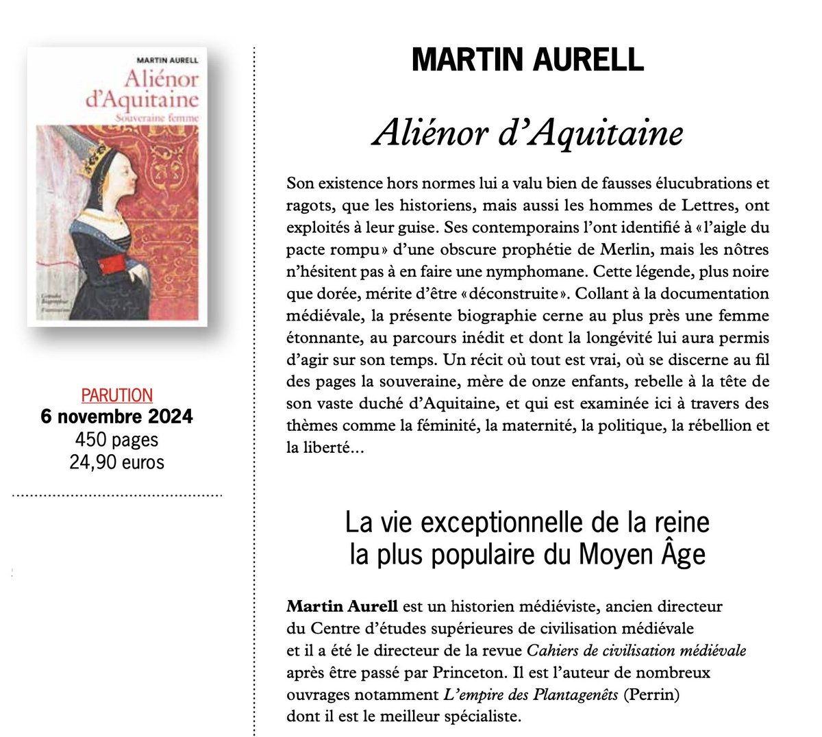 flr_louis's tweet photo. Martin Aurell - Aliénor d’Aquitaine

À paraître en novembre chez Flammarion https://t.co/7Q0hlIlMrq