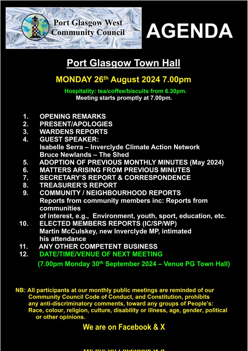 PGWCC's tweet photo. Our new MP @martinmccluskey is scheduled to join us this Monday evening at our public Community Council meeting at 7pm in Port Glasgow Town Hall.

#YourSay #Inverclyde #PortGlasgow https://t.co/RMnZufQxeG