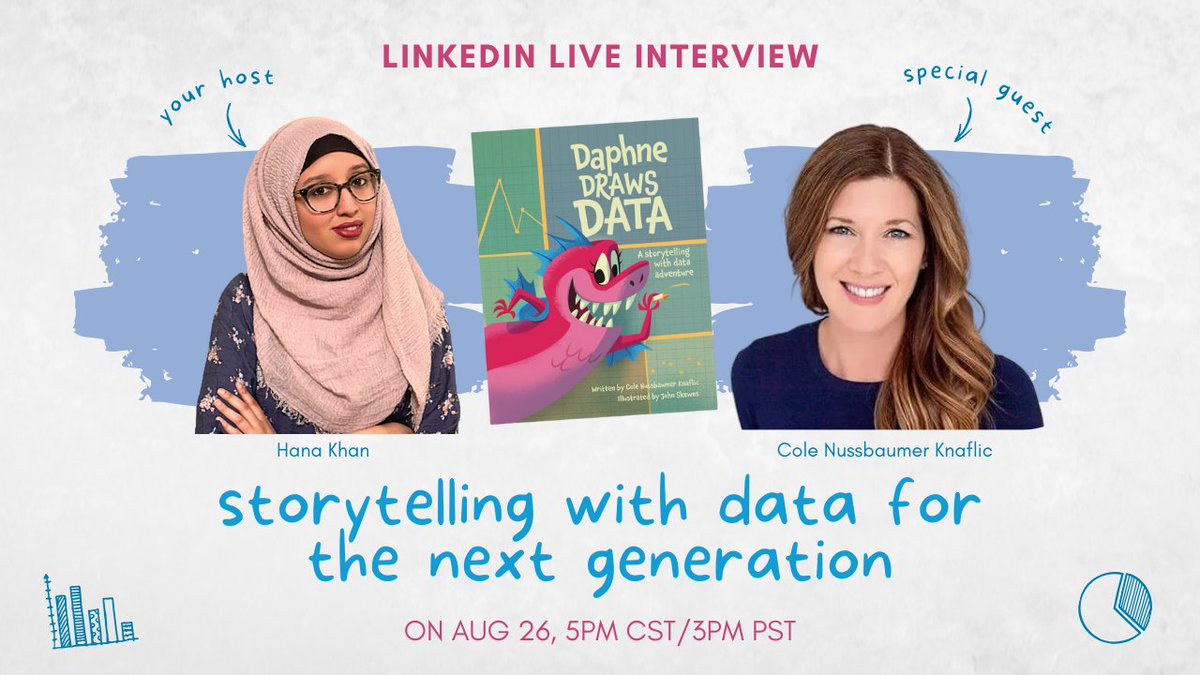storywithdata's tweet photo. Today at 5pm, join me LIVE for a chat with @hanalytx about teaching kids to graph data, my new book &amp; more! https://t.co/O69vZSEcPL #DaphneDrawsData https://t.co/mpbtujcXue