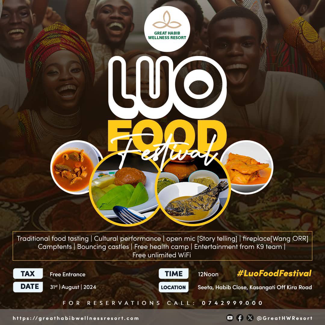 GreatHWResort's tweet image. 🌟 Join us for the #LuoFoodFestival on 31st Aug! 

Dive into the rich culinary heritage of the Luo community with mouth-watering dishes, vibrant cultural performances &amp;amp; unforgettable experiences. 🍲🎶

Tag your foodie friends !🎉  

For inquiries 📞 +256 742 999 000| #GHWResort