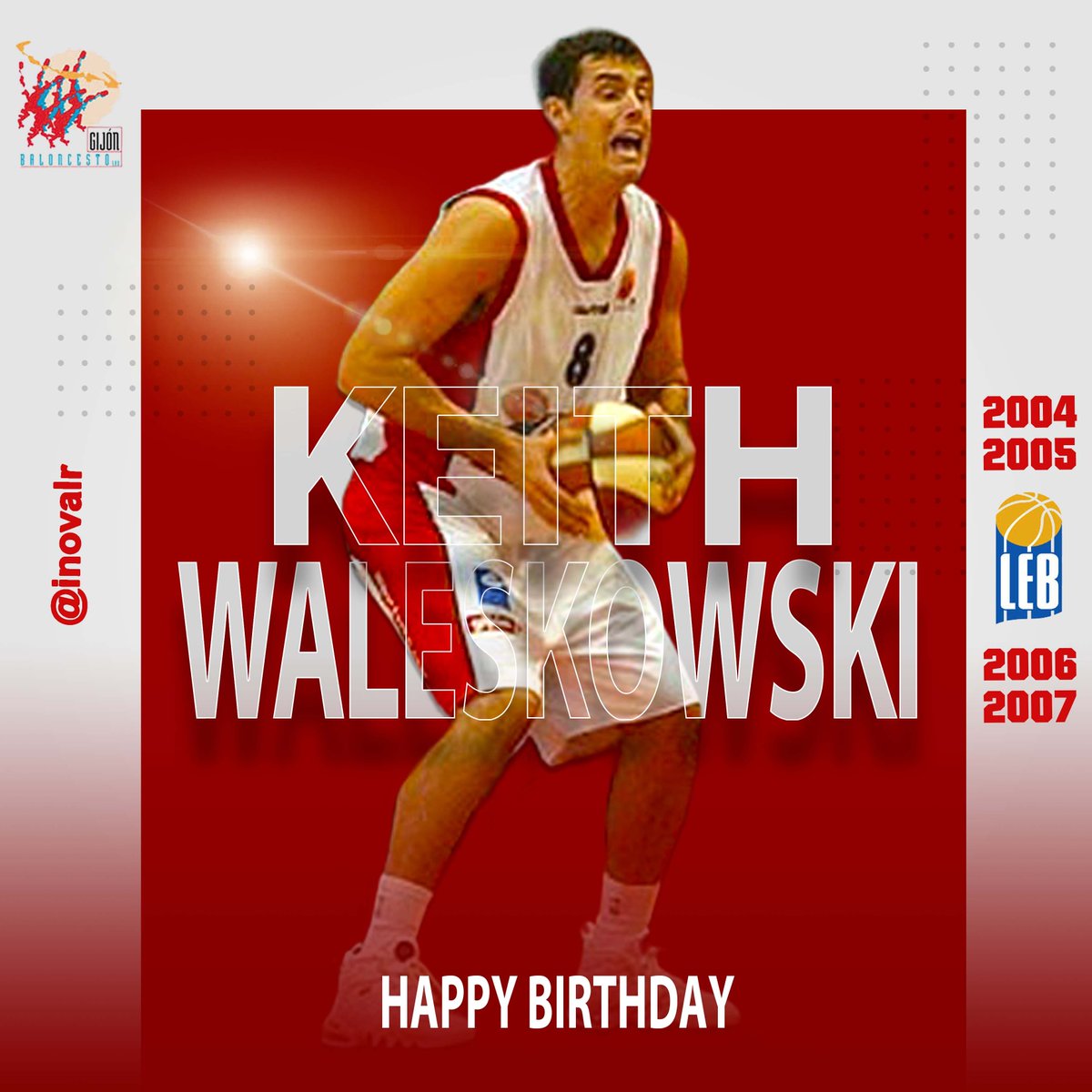 inovalr's tweet photo. Hoy cumple 44 años Keith Waleskowski 🇺🇸 🇩🇪🎉
Jugador de #GijónBaloncesto 🔴⚪️ 2004-05 #LEB y 2006-07 🇪🇸 #LEBPlata 14,5 p y 5,9 r
Felicidades Keith !!🎂
@AlterHS @DaytonMBB #CBMurcia @UCAMMurcia #CBLucentum @FundLucentum @melillabcto @AuroraJesi @scaligerabasket @Die_Eisbaeren https://t.co/VaEOd5Ise5