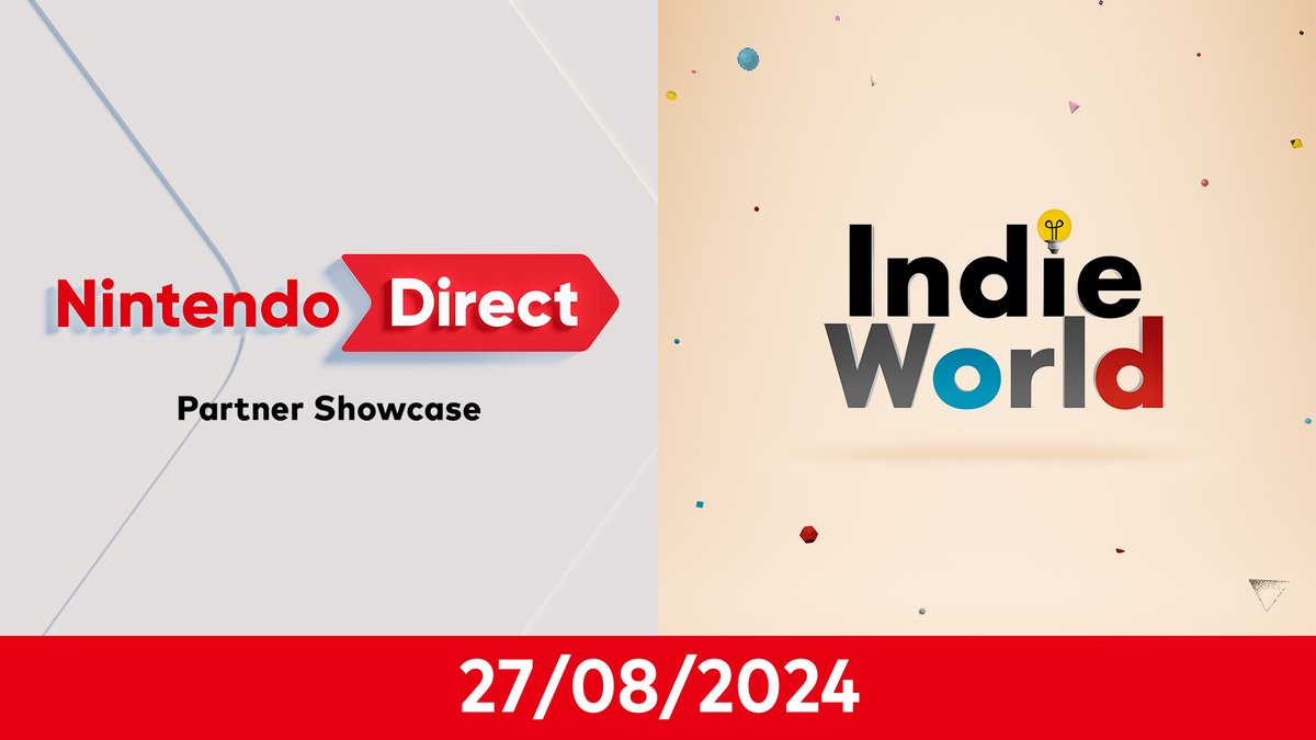 Join us tomorrow, August 27th at 16:00 CEST, for an #IndieWorld Showcase followed by a #NintendoDirect: Partner Showcase! The livestream, featuring both presentations back-to-back, will be roughly 40 minutes in total.

Watch here 🎥: ntdo.com/6012f6QJs