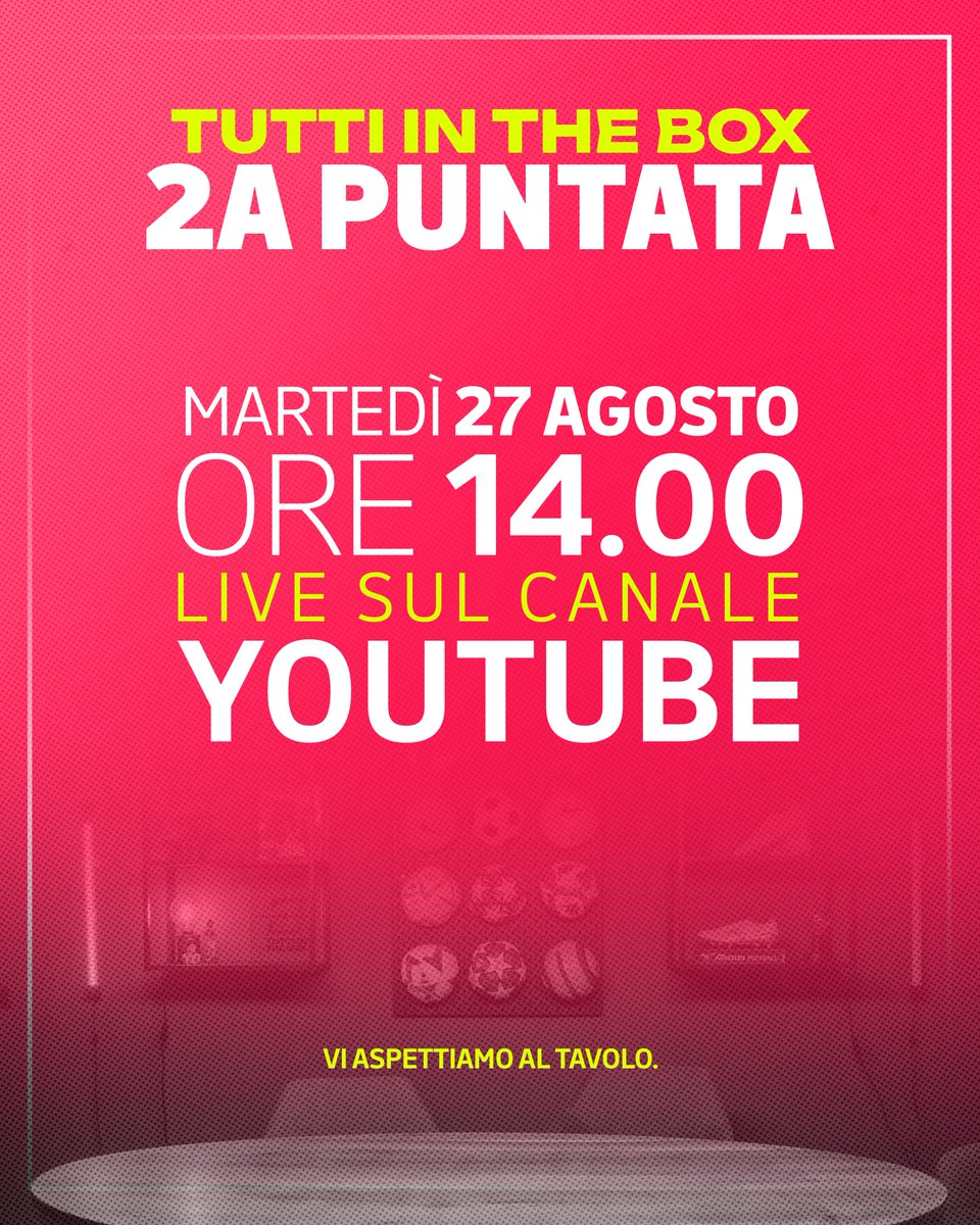 IL TERZO ANELLO DEL #CALCIO - EPISODIO 2 🎧⚽️  

📅 Martedì 27 Agosto 
⌚️ 14.00
📺 youtube.com/@TUTTI-IN-THE-… 
🗣️ <a href="/davom23/">Davom23</a> <a href="/FantaTiaCipCip/">FantaTia</a> Il Critico Calcistico e Michele Danese 

Vogliamo sentirvi: #commentate in diretta, fate domande e diteci la vostra. 

Ci sarete?