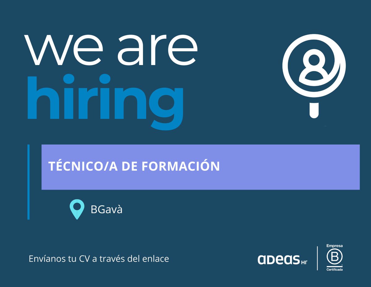 adeashr's tweet photo. #OFERTALABORAL - TÉCNICO/A DE FORMACIÓN
🏢Importante cooperativa farmacéutica
📍GAVÀ

🎓Grado en Psicología, Relaciones laborales o similar.
💼Experiencia de 1 año en el ámbito de formación en cliente final

CV: https://t.co/YWqwGIZMpj https://t.co/Z55aHexRXx