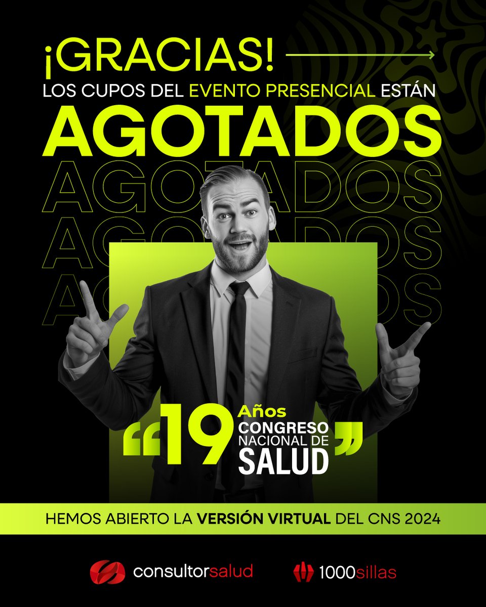 consultor_salud's tweet image. ¡El #CongresoNacionaldeSalud completó su aforó presencial!. El 5 y 6 de septiembre recibiremos a más de 1.000 asistentes, a quienes damos una cálida bienvenida. Si no lograste adquirir tu entrada, aún puedes hacerlo en #modalidadvirtual aquí 👉 congreso.consultorsalud.com