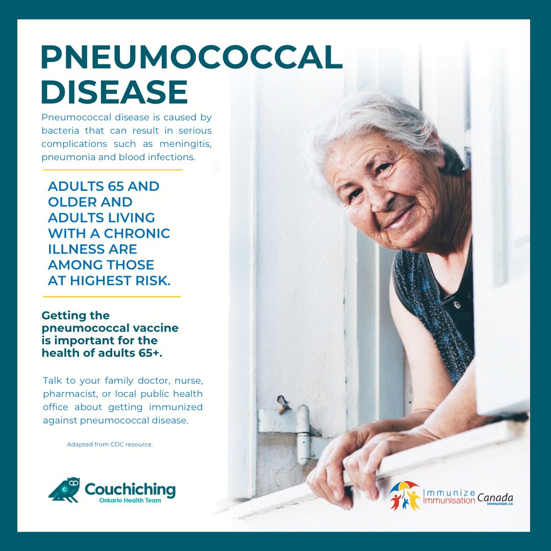 #DYK Pneumococcal disease can lead to infections like pneumonia, meningitis &amp; bloodstream infections? If you're 65+ &amp; living with chronic disease (COPS, CHF, diabetes) your immune system may be weaker, making it harder to fight off infections. Talk to your PCP about vaccines #OHT
