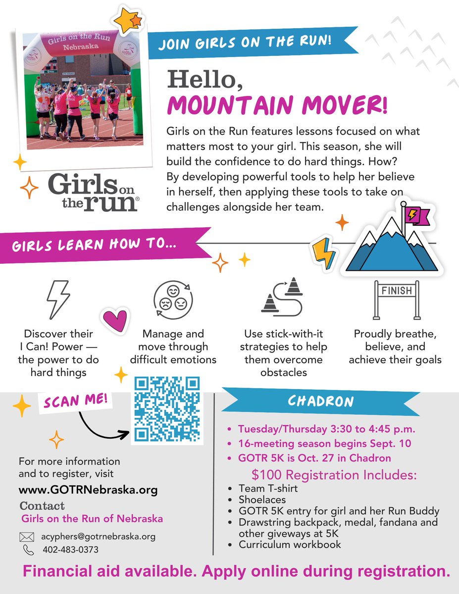GOTR will run a fall program for 3rd-6th grade girls. Please see the attached flyer for signup information. Please contact Mrs. Rischling at linda.rischling@chadronschools.net if you have questions. #GoCardsNation