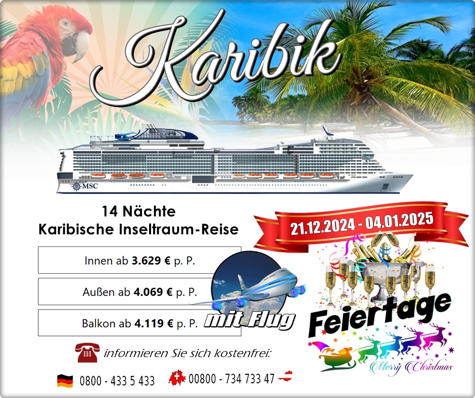 🌴🌞🐟 Karibik - Kreuzfahrt 🐠🌞🌴
😍 MSC Virtuosa 😍
ab/bis Fort-de-France 
✈️ inkl. Flug ✈️

▶️ specials.discount-cruises.de/de/angebot?t=S… 👀

🔊 Werbung #reisen #urlaub #cruise #kreuzfahrt #MSC #karibik #weihnachten #silvester