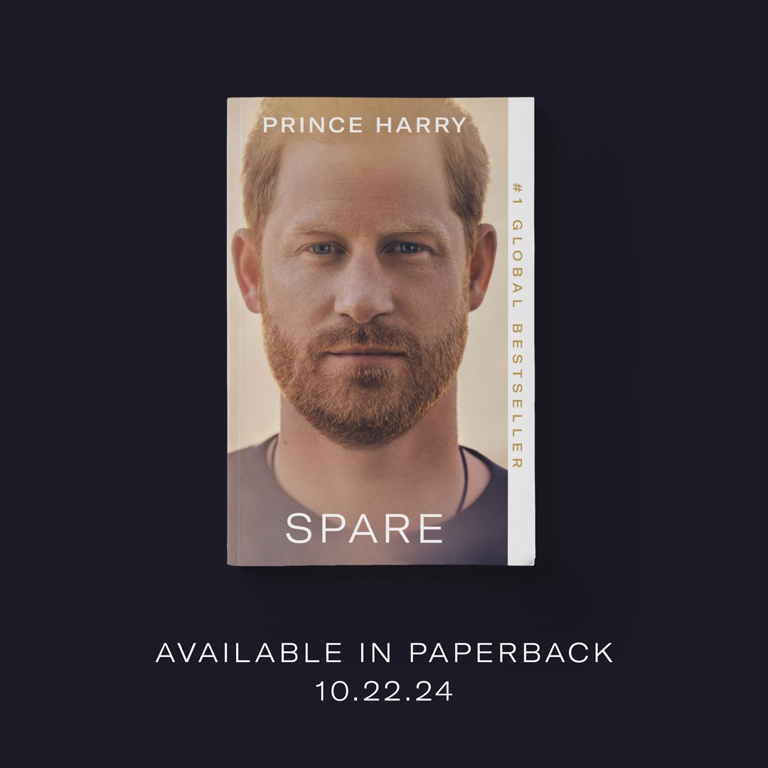 The book that captivated millions of readers across every continent will be out in paperback on October 22, 2024. SPARE by Prince Harry tells an unforgettable story of love, loss, courage, and healing. 

bit.ly/3Xh7GSu