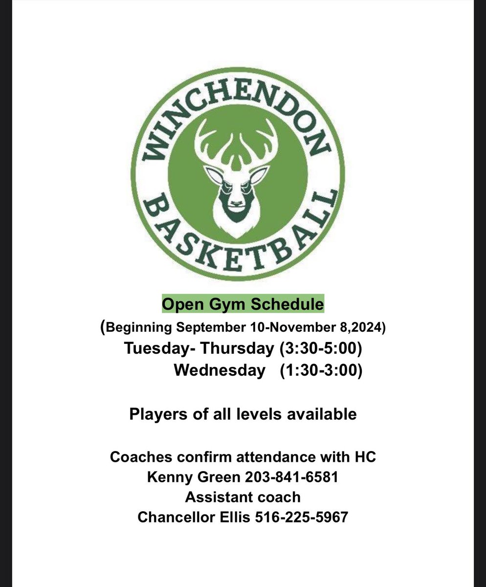 Coaches, here is our fall open gym schedule for the 24-25 season.