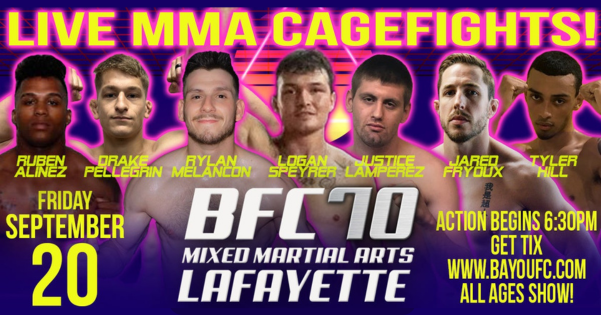 🎟️On sale now🎟️

Bayou Fighting Championship MMA and Boxing returns to the CAJUNDOME Convention Center for BFC70 Lafayette MMA Cagefights LIVE on 9.20!

Join us for EXCITING knockout cage fights ft the Gulf Coast's best mixed martial artists.

Info/tix: cajundome.com