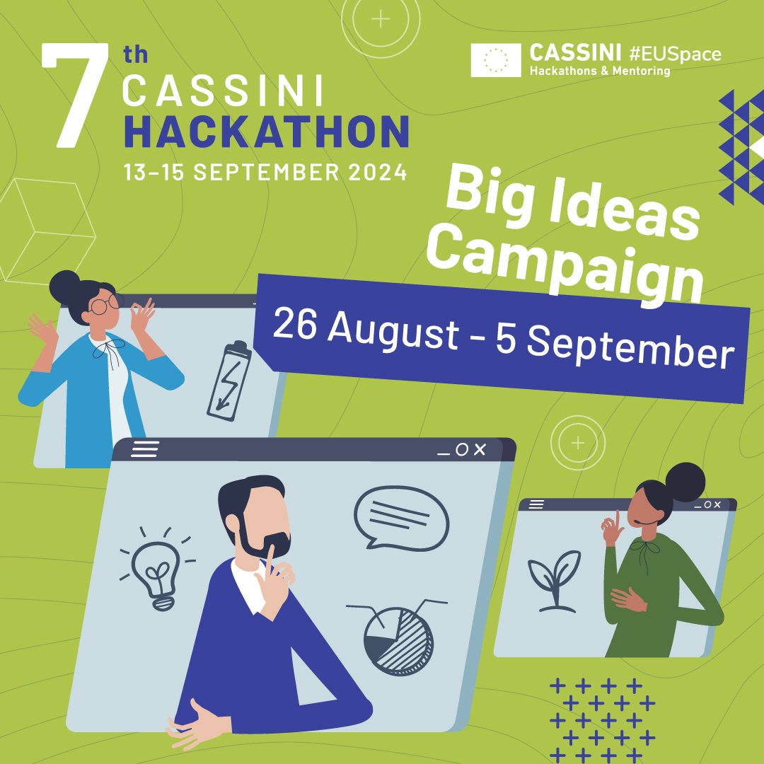 ⚠ Esta semana celebramos la Big Ideas Campaign del 7th #CassiniHackathon (13-15 SEP)
🏹 Si quieres conocer todas las claves para la competición, participa en este ciclo de webinars desde esta tarde a las 17:30h CEST
✏ Regístrate gratis aquí: lnkd.in/dkTxpzWQ
#EUSpace