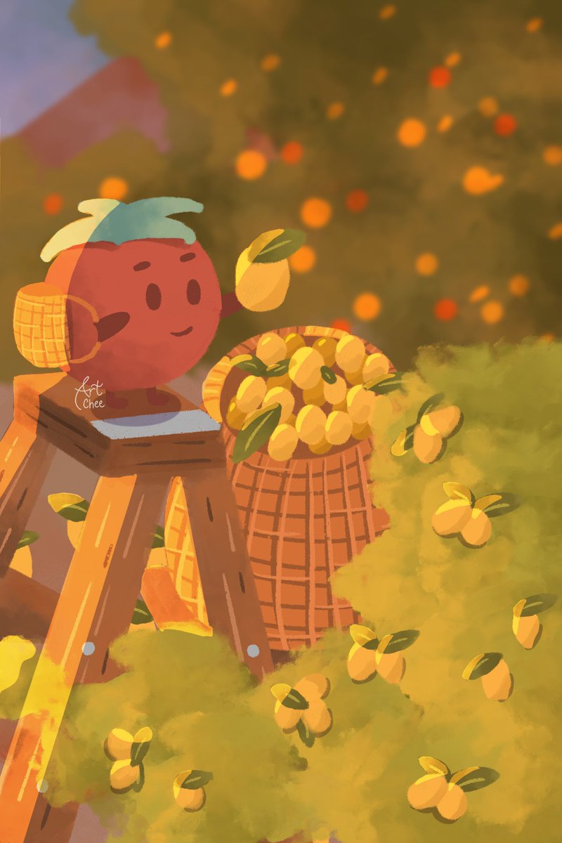 artchee_'s tweet photo. Starting a bit late but here is my first entry for the Sweet Summer Days challenge ☀️ 

Lyko is harvesting lemons for his summer drink. What’s your go to summer drink to beat this heat? 🧊 

#art #artph #illustration #procreate #sweetsummerdays24 #Summergarden24 https://t.co/vbUGfJXHmg