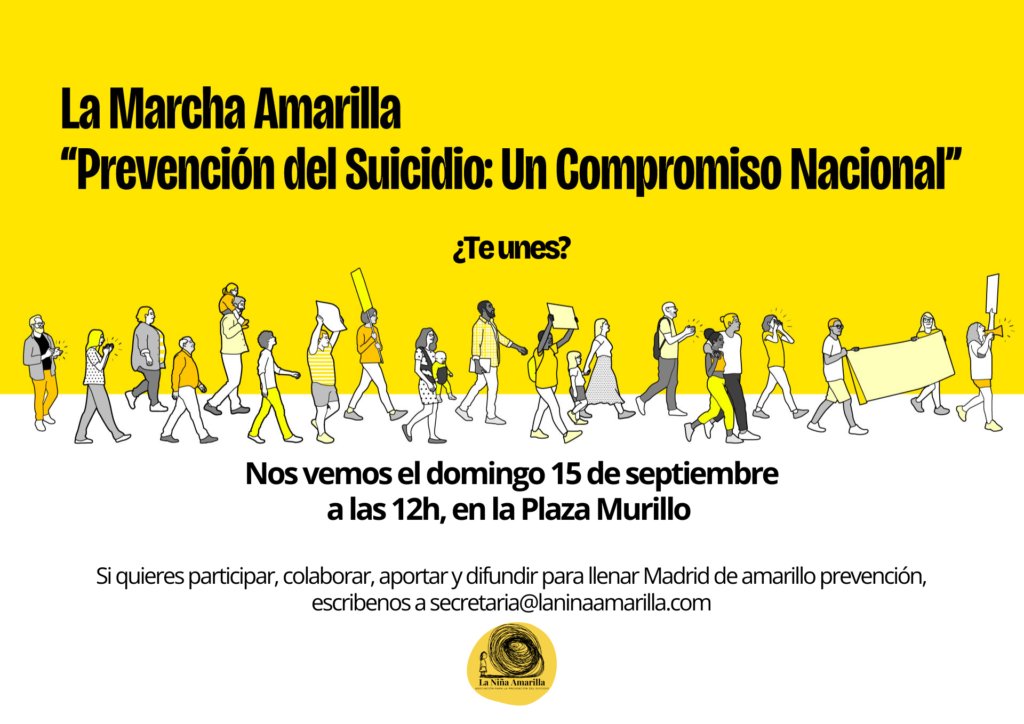 ✨ ¡Estamos emocionadas y atemorizadas! 🤩 = 😱 #LaNiñaAmarilla organiza la Manifestación Nacional por la Prevención del Suicidio🚶‍♀️🚶‍♂️💛
🗓️ 15/9 | 🕛 12:00 h | 📍 Plaza Murillo, Madrid
Lema: "Prevención del suicidio: un compromiso nacional" ¿Te unes? ⬇️⬇️⬇️
laninaamarilla.com/evento/la-marc…