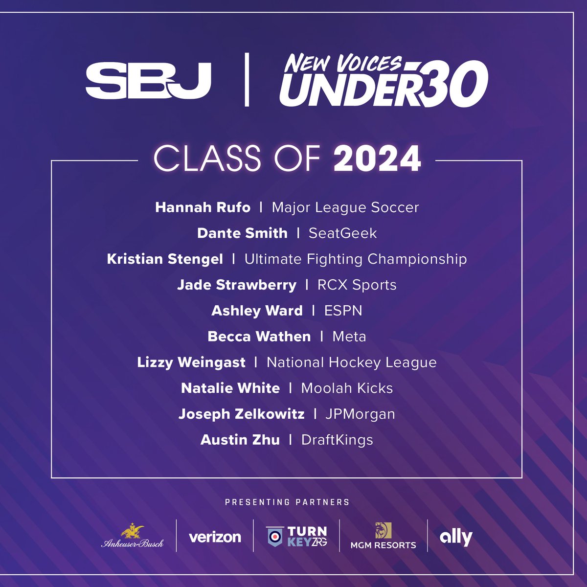 SBJ's tweet photo. Meet SBJ's sixth New Voices Under 30 class, highlighting young leaders in sports business. 💼✨

The honorees will be recognized at a special event on Nov. 21 in New York. Profiles will be featured in the Nov. 11 issue.

📰 | https://t.co/fMsshnmj7X https://t.co/sHNNDDMUq3