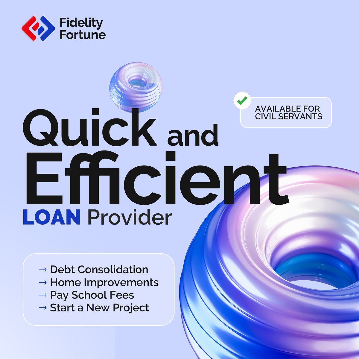FidFortNg's tweet photo. At Fidelity Fortune, we are your Quick and Efficient Loan Provider. Whether it's for an emergency, a business opportunity, or personal needs, we've got you covered!

#fidelityfortune #quickloans #efficientloans #LoanSolutions #nigerianloans #EmpowerYourFuture https://t.co/ySkDqpIQue