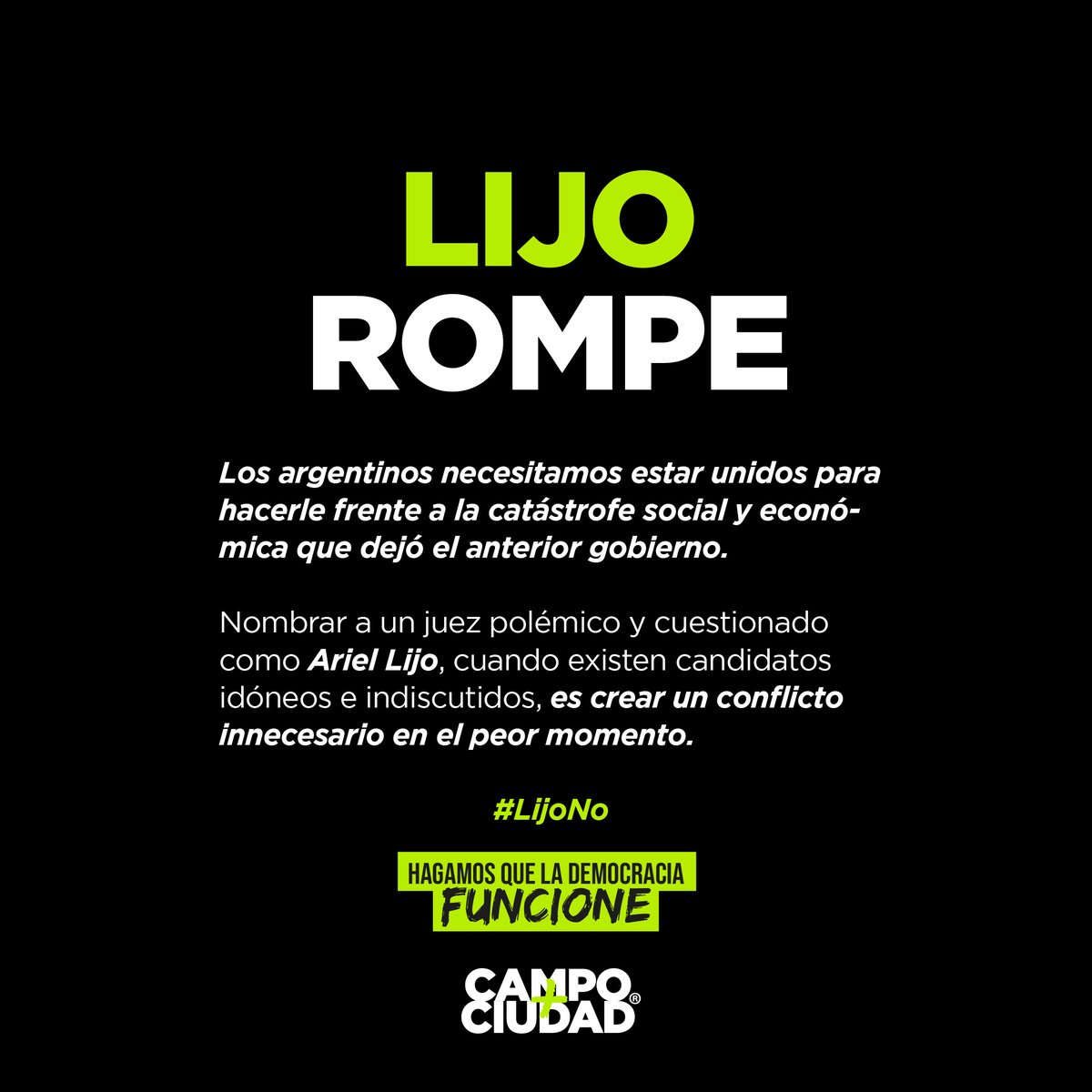 Con el nombramiento de Lijo hay mucho por perder y nada por ganar.

Por eso, #LijoNo
