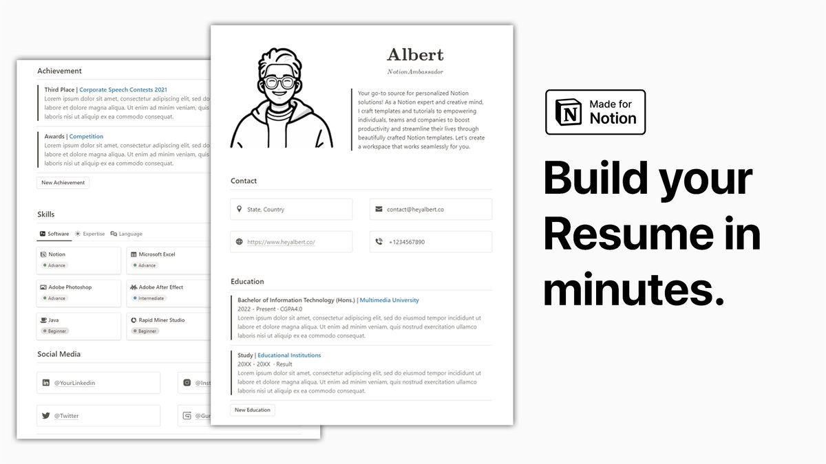 notioncircles's tweet image. Professional Resume By @heyalbert_co
Introducing the Professional Resume Notion template, designed to elevate your job application process and showcase your credentials with style.
Get this template for FREE
Check it out here 👇v
notioncircles.com/notion-templat…