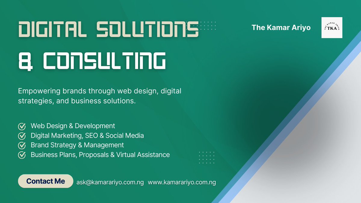 BuildWithKamar's tweet photo. Learned something? Follow and share! 

I am Kamar Ariyo. I regularly post insights on digital opportunities for business growth. 

Need a website, marketing campaign, or business plan? DM me or visit https://t.co/CWMCsQ7nHE to get started! https://t.co/GfJZUqALf9