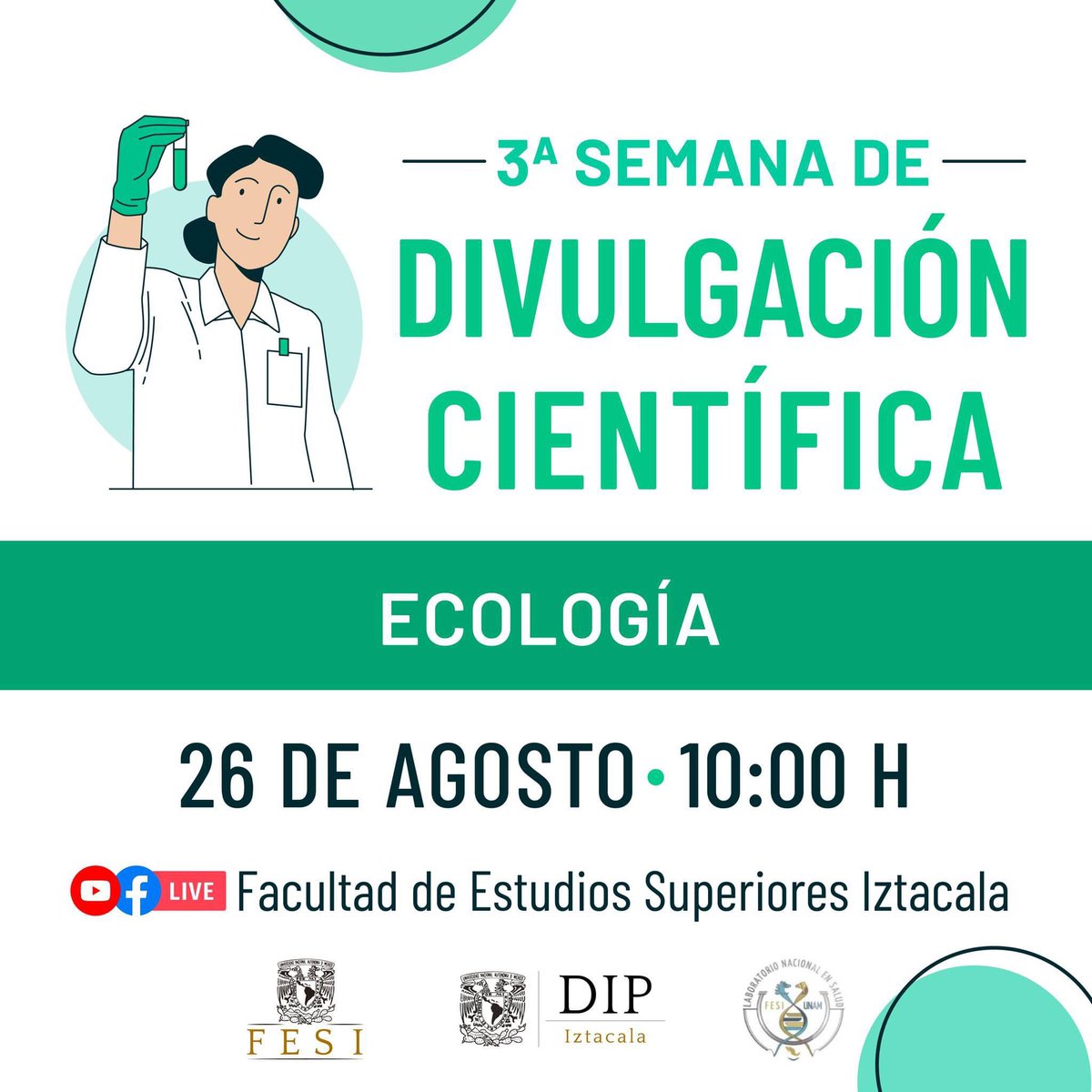 VacomicsLab's tweet photo. 🔬 3ª Semana de Divulgación Científica
🌎 Ecología
🗓️ Hoy lunes 26 de agosto
ℹ️ https://t.co/xbSRGB8Bwr
🎥 https://t.co/U6OwYM8Kp7
🎥 https://t.co/HD08IGgN6M
#DIPIztacala #FESI #UNAM https://t.co/ZPLwKTklSD