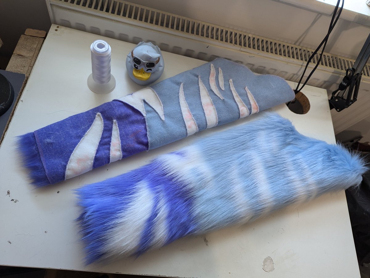 Daring Duck Designs (@daringduckdsns) on Twitter photo Pre-airbrushed arm sleeves for the <a href="/ChanceDragonn/">👑Chance👑 🔜 ✨ Aug Animalz + EF 29 + NFC 2026 ✨</a> partial! The blue to purple will be lightly airbrushed for a smooth gradient but I'll tackle that when everything is ready for airbrushing!
Lots of hand sewn markings but I love them! <3
#fursuitmaker #fursuit #wip Pre-airbrushed arm sleeves for the <a href="/ChanceDragonn/">👑Chance👑 🔜 ✨ Aug Animalz + EF 29 + NFC 2026 ✨</a> partial! The blue to purple will be lightly airbrushed for a smooth gradient but I'll tackle that when everything is ready for airbrushing!
Lots of hand sewn markings but I love them! <3
#fursuitmaker #fursuit #wip