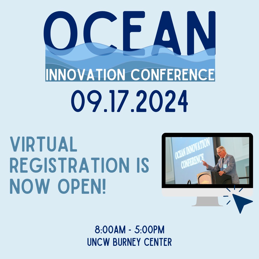 Hurry! In-person tickets for the 2024 Ocean Innovation Conference are almost gone. Virtual participation, sponsored by NC Biotech, is now available for those who can't make it due to travel limitations or when in-person tickets sell out.🌊

Register Below!
uncw.edu/research/cente…