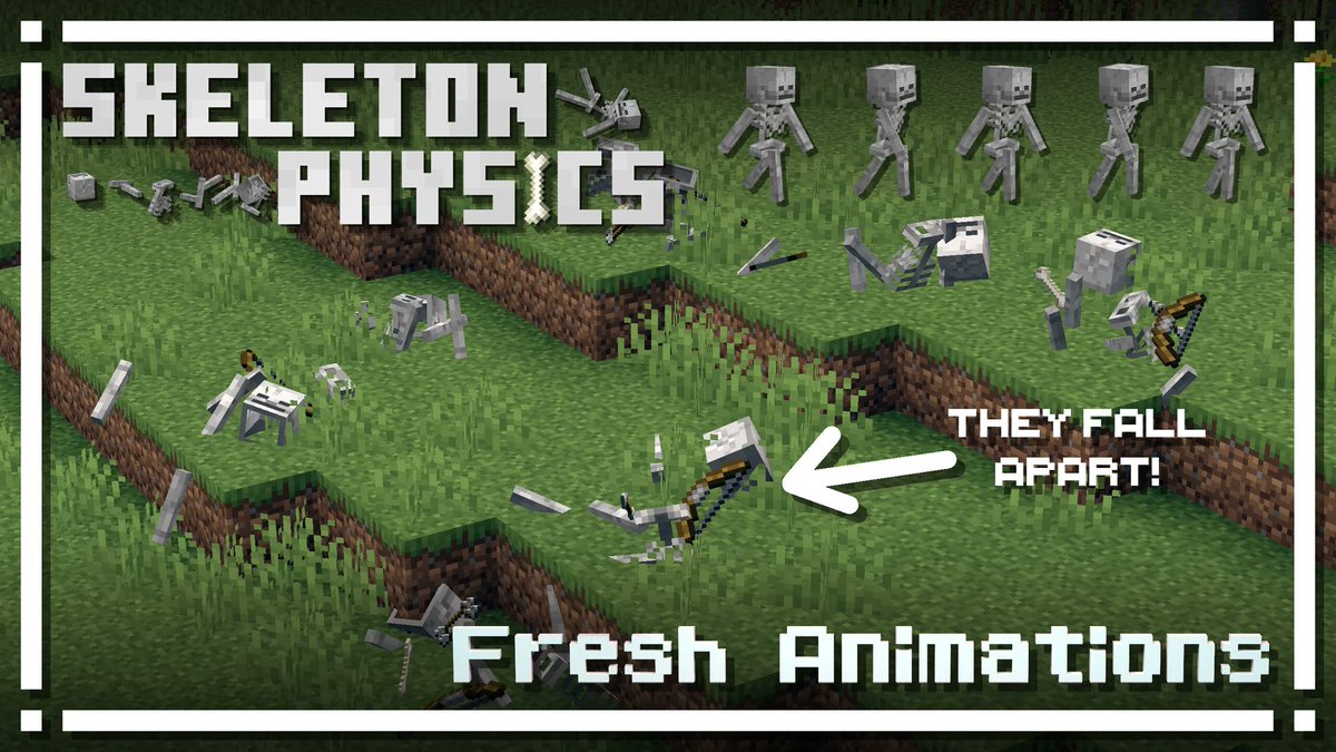 PlanetMinecraft (@planetminecraft) on Twitter photo 🦴Give skeletons new life with Fresh Physics! Watch them collapse into a pile of bones now with Fresh Animations support! Check out the texture pack created by <a href="/ewanhowell5195/">Ewan Howell</a>
💀View and download here: planetminecraft.com/texture-pack/f…
#FreshPhysics #SkeletonAnimations #MinecraftMods 🦴Give skeletons new life with Fresh Physics! Watch them collapse into a pile of bones now with Fresh Animations support! Check out the texture pack created by <a href="/ewanhowell5195/">Ewan Howell</a>
💀View and download here: planetminecraft.com/texture-pack/f…
#FreshPhysics #SkeletonAnimations #MinecraftMods
