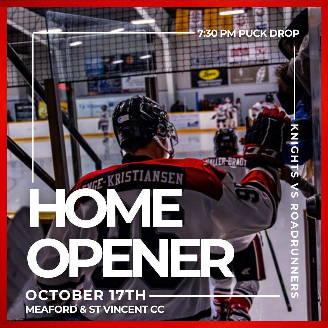 Mark Your Calendars ! October 17th the Knights will take on the Durham Roadrunners at 7:30 PM at the Castle on Collingwood St ! #KOM #MeafNation ⚔️