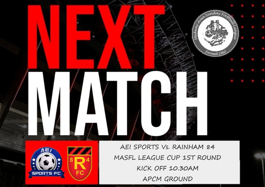 AEI Sports Sunday FC (@aeisportssunday) on Twitter photo NEXT MATCH: MASFL League Cup
<a href="/AEISportsSunday/">AEI Sports Sunday FC</a> Vs. Rainham 84
APCM Ground Cliffe - 10.30am KO
Onto the season opener Vs. Rainham 84 in the 1st round of the MASFL League Cup.
<a href="/SundayLeagueDay/">Sunday League Day</a> NEXT MATCH: MASFL League Cup
<a href="/AEISportsSunday/">AEI Sports Sunday FC</a> Vs. Rainham 84
APCM Ground Cliffe - 10.30am KO
Onto the season opener Vs. Rainham 84 in the 1st round of the MASFL League Cup.
<a href="/SundayLeagueDay/">Sunday League Day</a>
