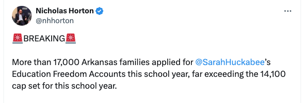 Alternatively: AR taxpayers spend over $113 million to subsidize families with kids in private school for the '24-'25 school year. 

#novouchers #arpx #arleg #saveARschools