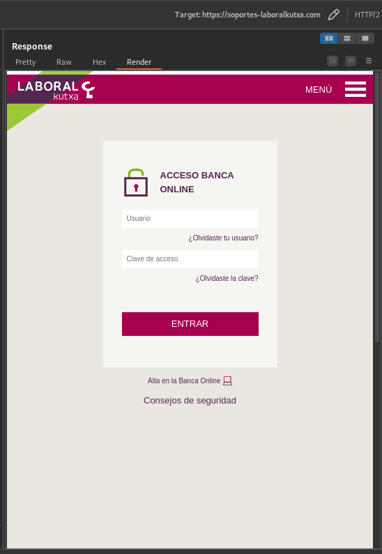 Cazandophishing's tweet photo. 🚨: Nuevo #phishing - Laboral Kutxa

Fecha Registro: 26 Agosto 2024

URL: /soportes-laboralkutxa.com/es/logins

@LABORALkutxa https://t.co/DAaUUnX5jt